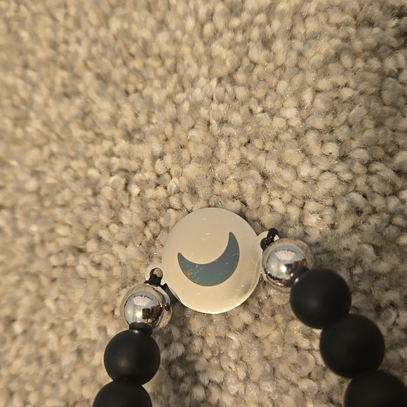 Black Beaded Bracelet with Crescent Moon Charm - Picture 3 of 5